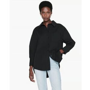 Anine Bing Mika Cotton Button Down Oversized Menswear Shirt Black Medium